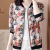 Estilo Verão Novo Estilo Floral Fino Curto Casaco Baseball Feminino Tamanho Grande Cardigã de Mãe Proteção Solar Top Roupa Externa
