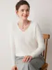 Nuevo suéter de cachemir 100% puro para otoño e invierno para mujer, cuello en V, sin costuras, de punto liso, camisa base de punto, suéter corto versátil y cálido