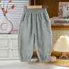 Pantalones deportivos de algodón para niñas, primavera y otoño, suaves y elásticos, de cintura alta, no apretados, corte holgado, estilo jogger, pantalones deportivos casuales para niños y niñas