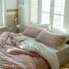 Juego de cuatro piezas de algodón Tianzhu a rayas, funda de edredón de punto 100% algodón simple, sábana, sábana bajera, venta al por mayor de ropa de cama