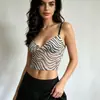 Camisola sexy de malla con estampado de cebra y leopardo, con un hermoso diseño en la espalda, sujetador integrado, top corto sin mangas para mujer, se puede usar como capa exterior