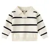 Suéter de Solapa para Niños 2026 Otoño Nuevo Rayas Cuello Polo Versátil Top de Punto para Bebé Ropa Infantil Venta al por Mayor