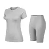 Camiseta Personalizada para Esportes de Corrida ao Ar Livre Fitness Conjunto de Roupa para Treinamento de Pilates Roupas de Yoga de Secagem Rápida Manga Curta Feminino