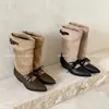 Botas de salto empilhado moda feminina 2026 Outono/Inverno novas botas curtas de salto grosso bico fino salto médio altura média da panturrilha com cadarço botas de moda