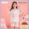 Estilo Coreano 2025 Nuevo Algodón Nube Manga Corta Cuello Cuadrado Traje Pijama de Verano para Niñas Ropa para Aire Acondicionado Ropa de Casa para Niños