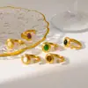 Anillo de Acero Inoxidable con Piedra Natural de Lujo Ligero de Moda para Mujer, Versátil y de Gama Alta, Anillo Abierto de Acero de Titanio que No se Desvanece