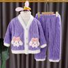 Conjunto de Pijama para Meninas 2026 Outono e Inverno Roupas de Casa para Crianças para Usar Fora, Flanela, Conjunto Fofo e Quente de Duas Peças