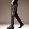 Calça Casual Fresca de Seda Gelada com Costura em Contraste Estilo Americano Masculina de Verão de Alta Qualidade Perna Solta Esportiva Calça Paraquedista Masculina
