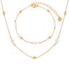Collar Pulsera Set Combinado para Mujer Diseño Nicho Estilo K Geométrico Ovalado Perla de Agua Dulce Acero Titanio