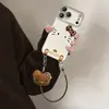 Acessório de laço de gato adequado para capa de telefone Apple 17, iPhone 18pm, fofo 16 desenho animado 15 com cordão 14