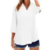 Camisa casual de algodón y lino de manga tres cuartos, color liso, holgada, talla grande, elegante, para primavera y otoño, transfronteriza de Amazon