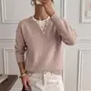 Tejido de punto para mujer de manga larga transfronterizo europeo y americano, nuevo estilo otoño e invierno 2026, corte holgado, bloques de color, suéter falso de dos piezas