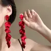 Pendientes de Flor Azul Oscuro para Mujer Exagerados Largos con Borla Pétalo de Rosa Mismo Estilo que Blogger Pendientes Elegantes Vintage