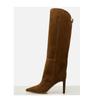 Botas Altas Europeas y Americanas de Comercio Exterior con Punta y Hasta la Rodilla, Botas Altas Adelgazantes sin Cierre Talla Grande, Botas de Montar de Ante para Mujer