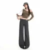Elegantes pantalones de traje acampanados de tiro bajo para mujer, nuevos pantalones retro americanos de corte ajustado hasta el suelo en color gris plomo de Yichun