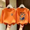 Ropa Infantil Niños Tallas Mediana y Grande Camiseta de Manga Larga Niños Estilo Nuevo Principios de Otoño Algodón Puro Cuello Redondo Top Holgado Ropa de Otoño Capa Base