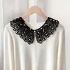 Chal de encaje con cuello de muñeca calado, blusa de mujer decorada con perlas, cuello postizo, sobrefalda estilo coreano