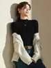 Listo para usar de primera línea 25 Otoño e Invierno Nueva Camiseta Interior de Punto para Mujer Cuello Semitortuga Jersey Negro Suéter Delgado de Lana para Mujer