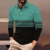Camisa Polo de Manga Larga a Rayas Retro para Hombre, Top Transpirable con Cuello, Holgada Casual, Sin Planchar, Ropa de Negocios para Hombre