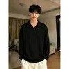 Camiseta de Tricô Canelado Manga Longa Estilo Old Money Masculina Outono Preguiçoso Sensação de Luxo Moletom com Gola Polo Versátil Camada Base
