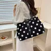 Bolsa de Lona Grande de Capacidad Casual Nueva 2026 para Mujer, Bolso de Hombro para Viajar con Lunares de Color Contrastante, Bolso de Mano