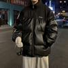 Jaqueta acolchoada de algodão com gola alta em couro PU Gaihua casaco masculino inverno solta grossa roupa pão ins marca de moda meninos bonita jaqueta acolchoada de algodão