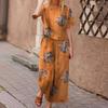 2025 Ropa Nueva Transfronteriza para Mujer Amazon Temu Estampado Elegante Floral de Manga Corta Casual Traje de Pantalón de Nueve Puntos
