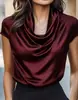 2025 Amazon Transfronterizo Nuevo Estilo Top Casual de Manga Corta con Cuello Alto y Caída Estilo Europeo y Americano Camisa para Mujer