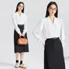 Camisa de Gasa Elegante de Manga Larga Azul, Estilo Nuevo de Primavera y Otoño, Corte Ajustado, para Viajar, Entrevistas, Ropa de Trabajo, Profesional, para Mujer