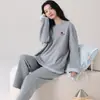 Pijama de Algodão Puro para Mulheres, Coleção Primavera e Outono 2026, Manga Longa, Cor Sólida, Casual, Macio, Roupa de Casa, Estilo Outono, Feminino, Pode Ser Usado Fora, Conjunto de Duas Peças