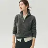 Suéter de Hilo Floral GNC con Cuello Abierto Medio de Seda de Morera y Cachemira para Mujer, Tejido Grueso de Punto Holgado con Cremallera Estilo Perezoso para Invierno