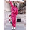 Conjunto Esportivo Casual Vermelho Rosa para Mulheres, Jaqueta de Secagem Rápida com Proteção Solar para Corrida e Fitness, Calça Jogger, Conjunto de Roupa para Primavera