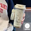 Caneca Térmica Lírio do Vale para Café Meninas Alto Valor Revestimento Cerâmico Canudo Copo de Água para Dupla Utilização Copo de Presente