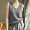 Chaleco de Punto Nuevo de Seda y Cachemira con Cuello en V para Mujer Otoño/Invierno 2026, Suéter sin Mangas de Color Sólido