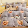 Conjunto de Cama Quatro Peças de Veludo de Leite Espesso de Inverno Lençol de Flanela Fleece de Coral Pelúcia Capa de Edredom Única Conjunto de Três Peças Infantil