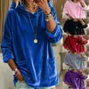 2026 Nuevo Sudadera con Capucha Casual de Moda Transfronteriza Europea y Americana de Terciopelo Holgada con Bolsillo de Color Sólido de Manga Larga para Mujer