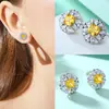 Nuevo conjunto de joyas de estilo europeo y americano, anillo, pendiente, collar, conjunto de joyas de cristal de circonita amarilla redonda de moda para mujer