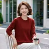 Tejidos de Manga Larga para Otoño e Invierno para Mujeres de Mediana Edad y Mayores, Tops Elegantes, Camisetas Básicas de Cuello Redondo, Camisetas, Holgados y Adelgazantes