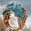 Europa y los Estados Unidos nueva joyería transfronteriza moda creativa cielo azul ola resina decoración collar ola Joker anillo