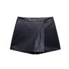Pantalones Culottes Casuales de Moda Elegantes de Imitación de Cuero para Mujer Europea y Americana Comercio Exterior 2024 Invierno Nuevo Vintage Sencillo Cintura Media Combinable