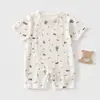 Macacão de Bebê Verão Estilo Fino Recém-Nascido Classe A Manga Curta Abertura Lateral Macacão Algodão Puro Respirável Roupa de Bebê