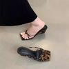 Sandalias Casuales de Mujer con Dedos al Aire Estampado de Leopardo Súper Populares con Cuña de Tacón Alto Zapatillas de Diseñador de Celebridad de Internet de Moda para Mujeres