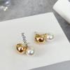 Gorro dorado y plateado pendientes de perlas montados en la parte trasera diseño de otoño e invierno para mujer pendientes de una o dos piezas joyería de oreja simple