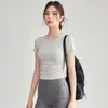 Ropa de Yoga para Mujer 2026 Verano Nuevo Cuello Redondo Ajustado Transpirable Pilates Deportes Fitness Entrenamiento Manga Corta Top
