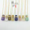 Pendente de frasco de perfume de ametista natural europeu e americano corrente de clavícula aromaterapia banhado a ouro 18K aço inoxidável colar atacado transfronteiriço