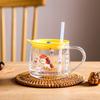 Vaso de leche para niños de vidrio engrosado con escala, vaso con pajita, bebida de jugo para el hogar, leche en polvo, vaso de agua de dibujos animados con tapa