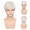 2025 Venta al por mayor transfronteriza Peluca blanca para hombre Comercio exterior transfronterizo Amazon Flequillo oblicuo Peluca para hombre Cabello corto liso