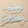 Placa de Luz LED de Feliz Aniversário Transfronteiriça para Montagem de Cena e Decoração de Atmosfera, Luz Neon para Pendurar na Parede em Inglês