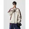 Jaqueta Casual Masculina Estilo Coreano Listrada Acadêmica para Outono e Inverno Jaqueta Color Block Patchwork Tendência Americana para Adolescentes