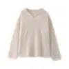 Suéter feminino casual de outono e inverno, 100% lã, com gola estilosa de franjas, corte solto e ombros caídos, atacado